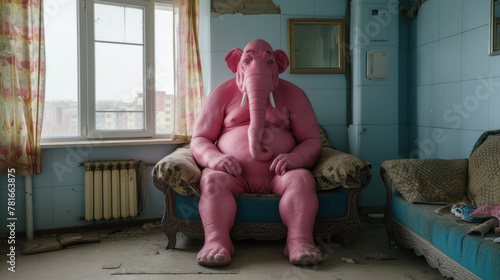 Pink elephant in apartment - alcoholic psychosis  delirium tremens concept