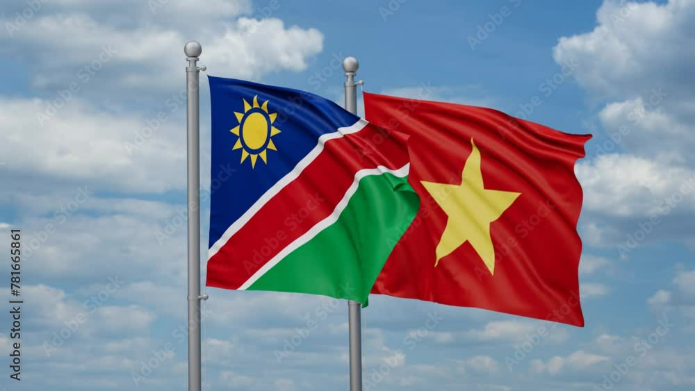 Vietnam and Namibia two flags waving together, looped video Vietnam and Namibia two flags waving together, looped video