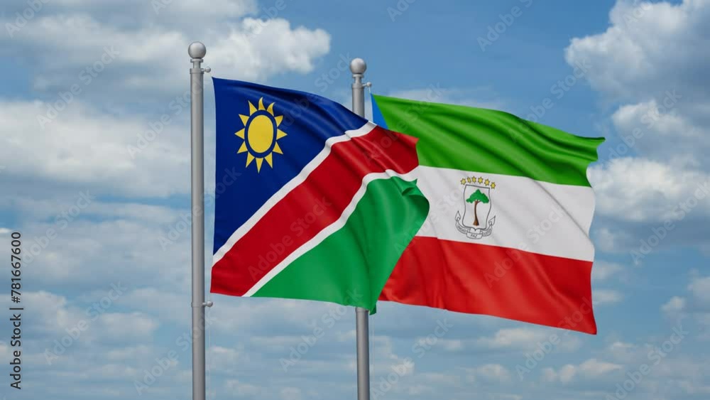Equatorial Guinea and Namibia two flags waving together, looped video, two country relations concept Equatorial Guinea and Namibia two flags waving together, looped video, two country relations concept
