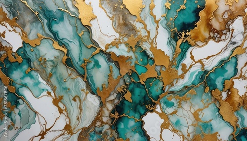 golden green Background marble with alcohol ink photo
