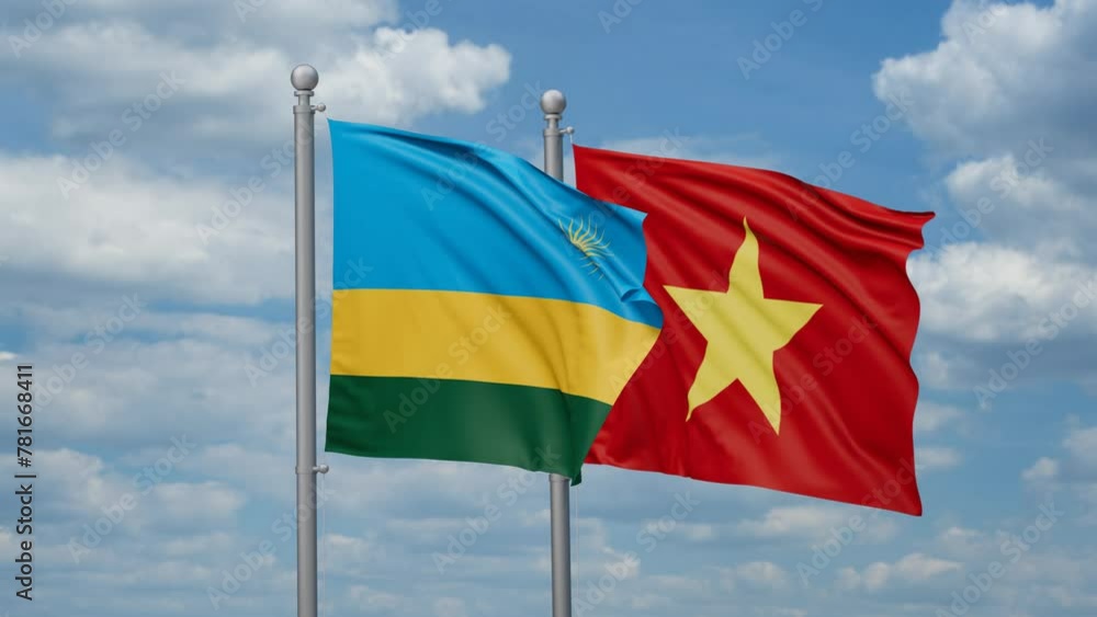 Vietnam and Rwanda two flags waving together, looped video Vietnam and Rwanda two flags waving together, looped video