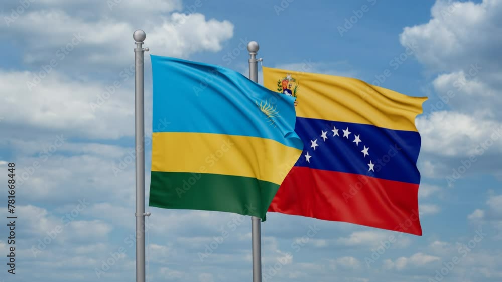 Venezuela and Rwanda two flags waving together, looped video Venezuela and Rwanda two flags waving together, looped video