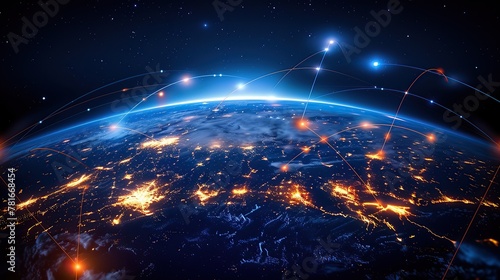American telecommunication and data transfer networks with global internet and artificial intelligence connectivity for communication technology. copy space for text.
