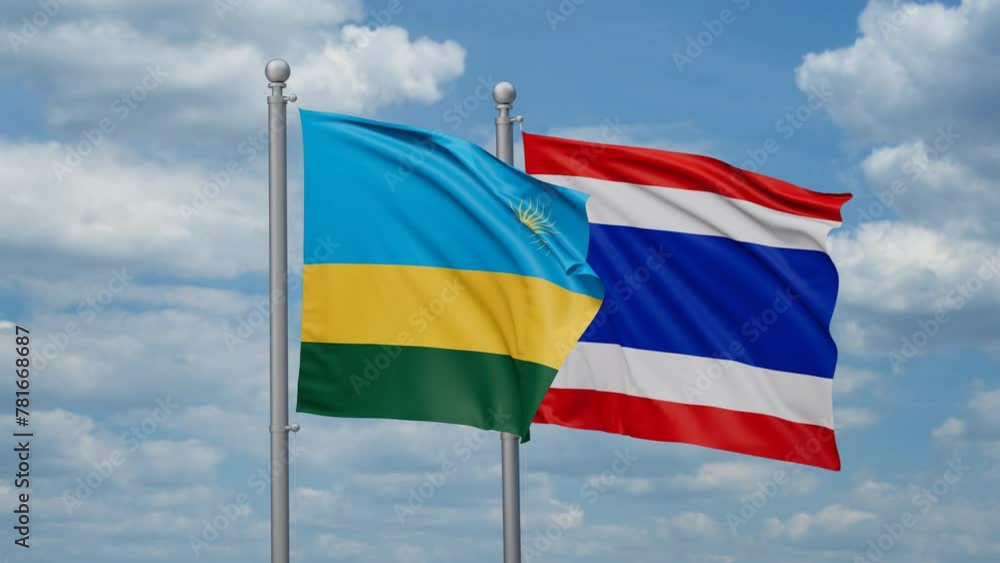 Kingdom of Thailand and Rwanda two flags waving together, looped video, two country cooperation concept Kingdom of Thailand and Rwanda two flags waving together, looped video, two country cooperation concept