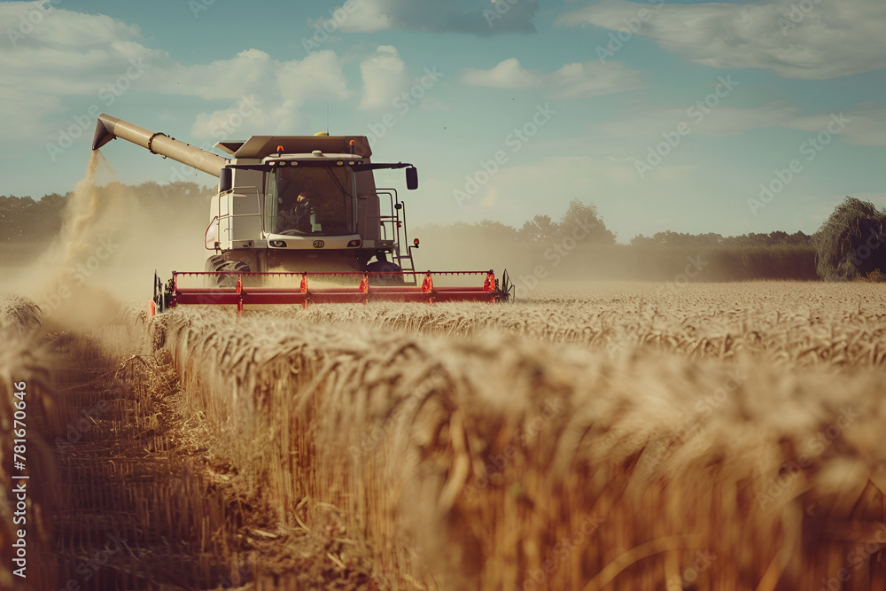 Fototapeta premium Harvester working in the field. Agricultural industry.