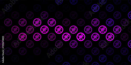Dark Pink vector background with covid-19 symbols.