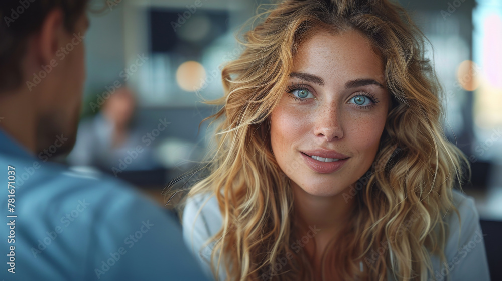 Confident female financial advisor discussing with male colleague at law office. Confident female financial advisor discussing with male colleague at law office.