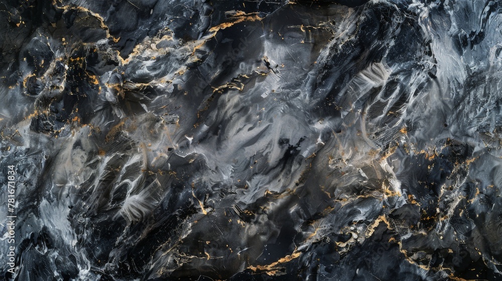 Close up of black marble with gold and white streaks