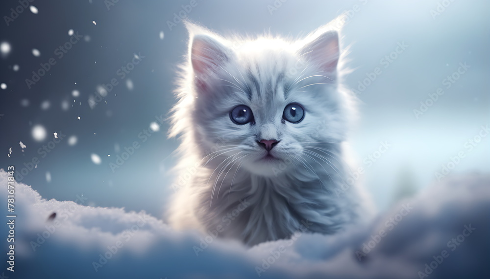 a cat sits on a snowy ground, ai generative a cat sits on a snowy ground, ai generative