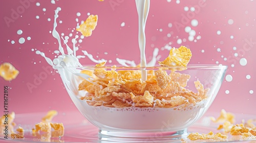 Splashy cereal bowl with flying flakes © Dmitry