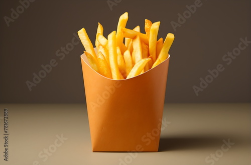 a box of french fries in a white paper box, generative ai