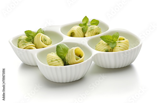 pasta shells in a white bowl, generative ai