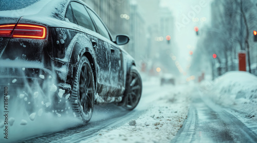 closeup of a drifting car on a snow covered road in winter © Christian Müller