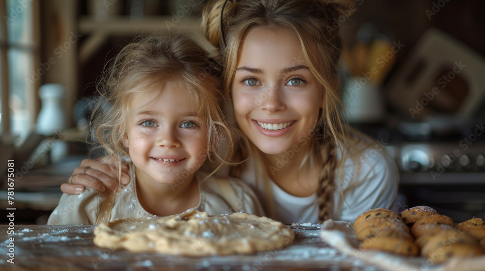 Cooking homemade cakes. Happy loving family are preparing bakery together. Mother and child daughter girl are cooking cookies and having fun in the kitchen. Roll the dough. Cooking homemade cakes. Happy loving family are preparing bakery together. Mother and child daughter girl are cooking cookies and having fun in the kitchen. Roll the dough.