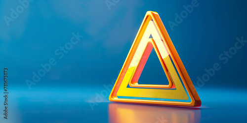 3D illustration of warning symbol  yellow color  blue background