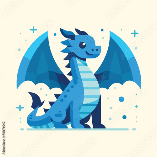blue dragon character with flat design style