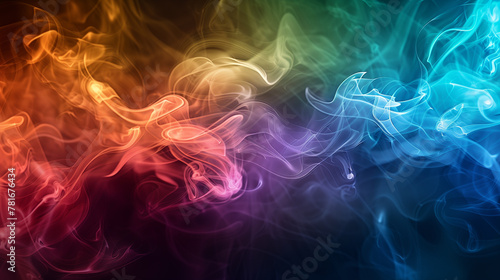 rainbow-colored smoke swirling against dark backdrop