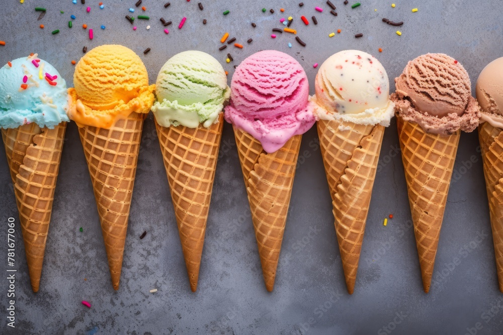 Ice cream with various toppings on a light background Ice cream with various toppings on a light background