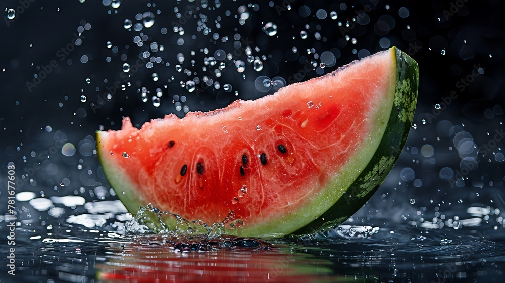 Partially blurred watermelon and clear splash Partially blurred watermelon and clear splash