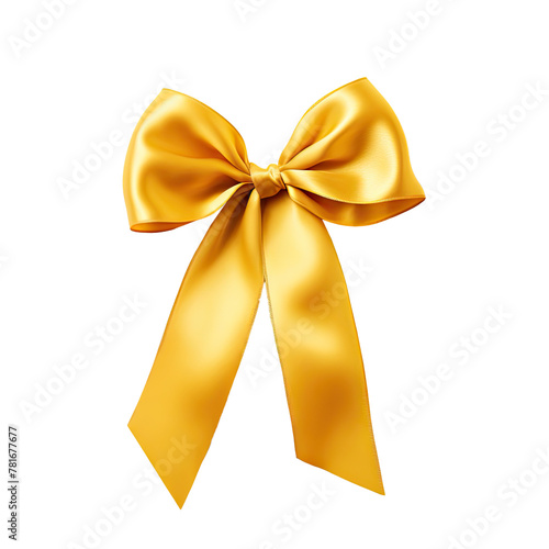Yellow satin ribbon bow. Bow on transparent background clipart