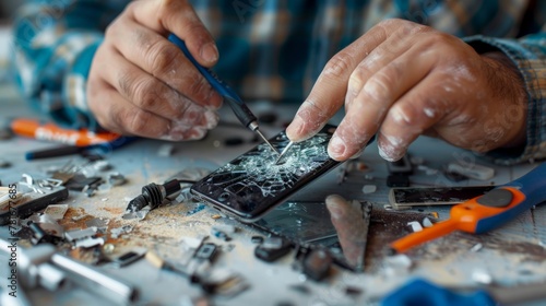 A technician repairing a broken smartphone generative ai