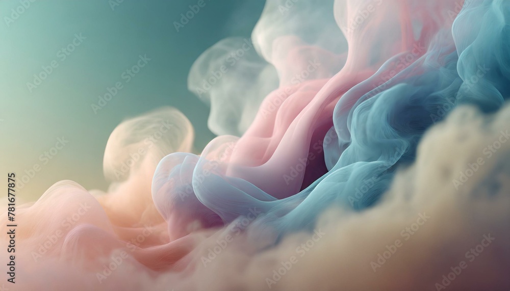 ai generative of hyper realistic of The pastel colored clouds and smoke are so beautiful, especially with their thickness combined with the light turquoise background - obrazy, fototapety, plakaty 