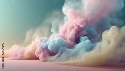 ai generative of hyper realistic of pastel colored floors, pastel blue background, and very beautiful smoke made from a combination of pastel colors, such as pink, green, blue and so on. photo