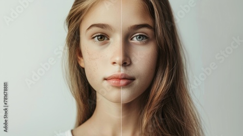 woman's face, half young, half old. generative ai © Francheska