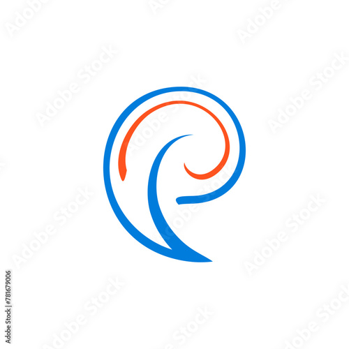 letter p water wave icon logo vector