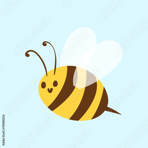 Vector illustration of cute bee honey bee in flat design spring striped insect bumblebee