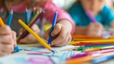 Children drawing and doing crafts in kindergarten, seen from close up generative ai