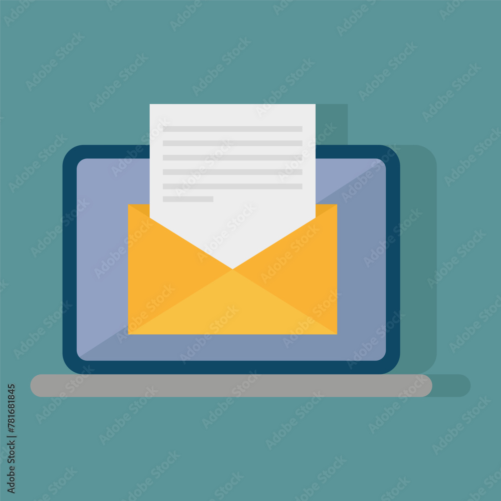 Laptop with email envelope and letter. Digital communication concept. Vector illustration. EPS 10. Laptop with email envelope and letter. Digital communication concept. Vector illustration. EPS 10.