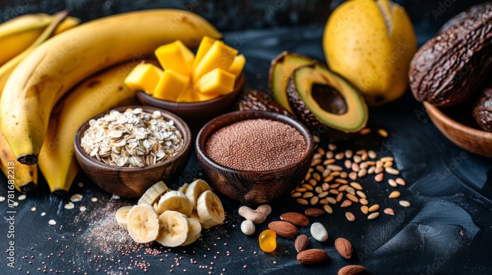 Fototapeta premium Composition with food products rich in magnesium generative ai
