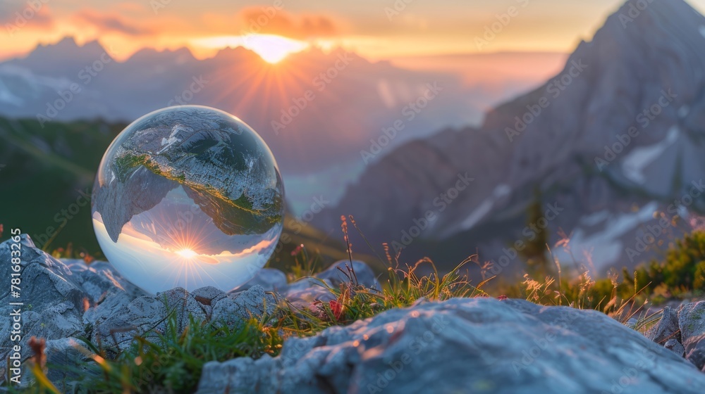 Alpine summer sunrise crystal ball shot in the bush generative ai - obrazy, fototapety, plakaty 