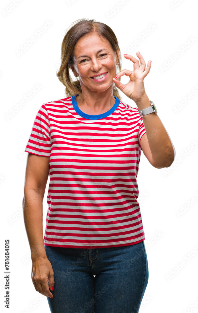 Middle age senior hispanic woman over isolated background smiling positive doing ok sign with hand and fingers. Successful expression. Middle age senior hispanic woman over isolated background smiling positive doing ok sign with hand and fingers. Successful expression.