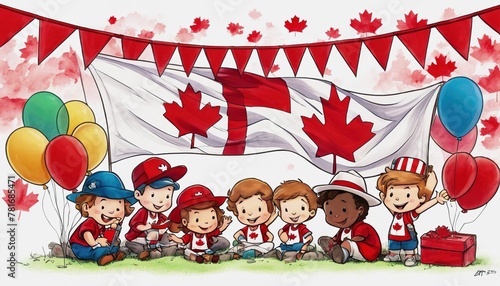 Canada Day. the flag of Canada. people are holding the flag of Canada. nature of Canada photo