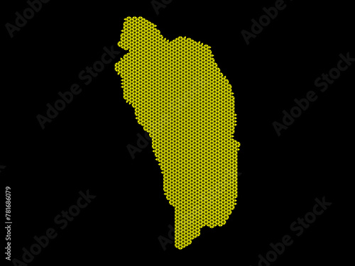 A sketching style of the map Dominica, consisting of yellow triangles. An abstract image for a geographical design template. Image isolated on black background.