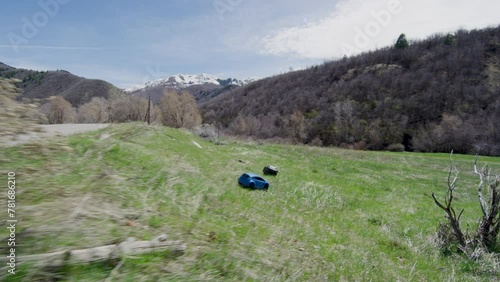 Rc cars in slow motion going off road in canyon
