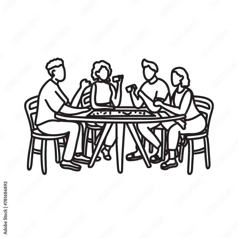 family playing games outline drawing line art community care