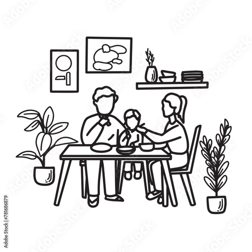 family playing game outline drawing line art community care