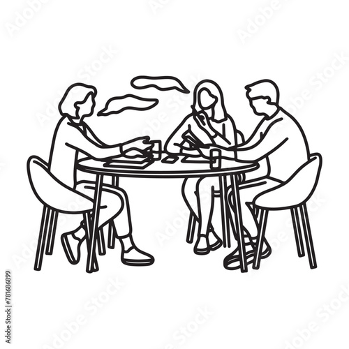 family eating outline drawing line art community care