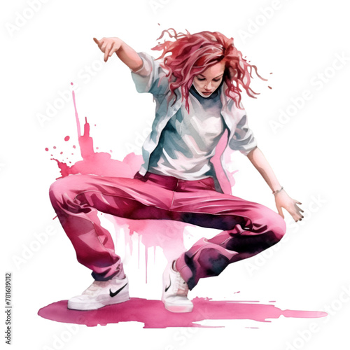 Girl Breakdancer Dancing on the Floor Watercolor Minimalist Illustration