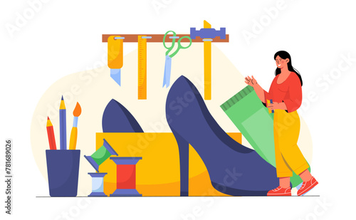 Shoe repair woman vector concept