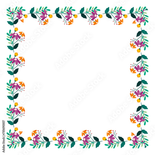 Vector hand drawn spring floral frame on white