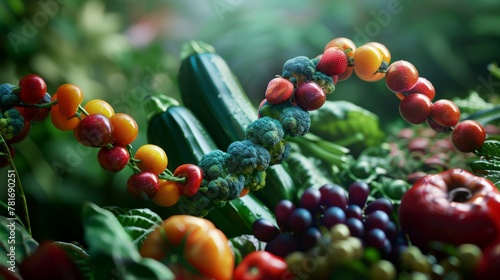 genetically modified agriculture conceptualizes fruits and vegetables as a strand of DNA generative ai