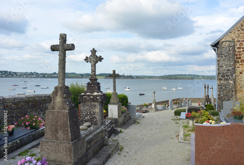Landevennec, Bretagne, France Marine Cemetery with view on the water