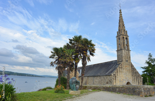 Landevennec, Bretagne, France, Notre-Dame church and view to the landscape and coast
