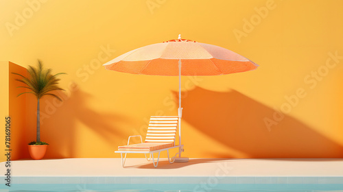 Digital yellow tone water swimming pool with a sun umbrella scene abstract graphic poster web page PPT background