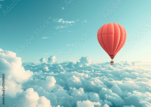 Serene Hot Air Balloon Flight Above Fluffy Cloudscape at Sunrise