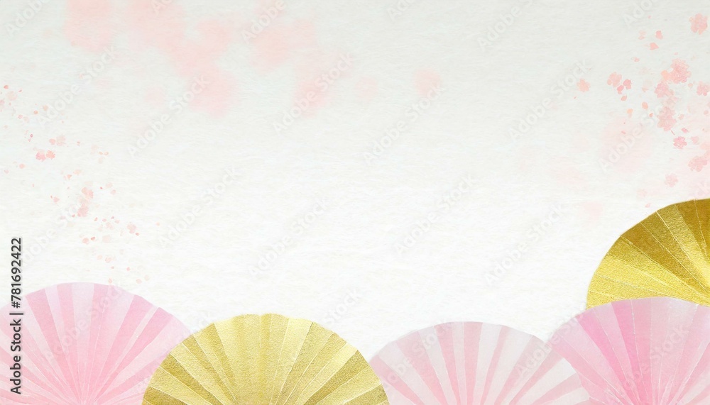 春をイメージした美しい和紙、和、和風の背景素材	（白、ピンク、金色ベース）
